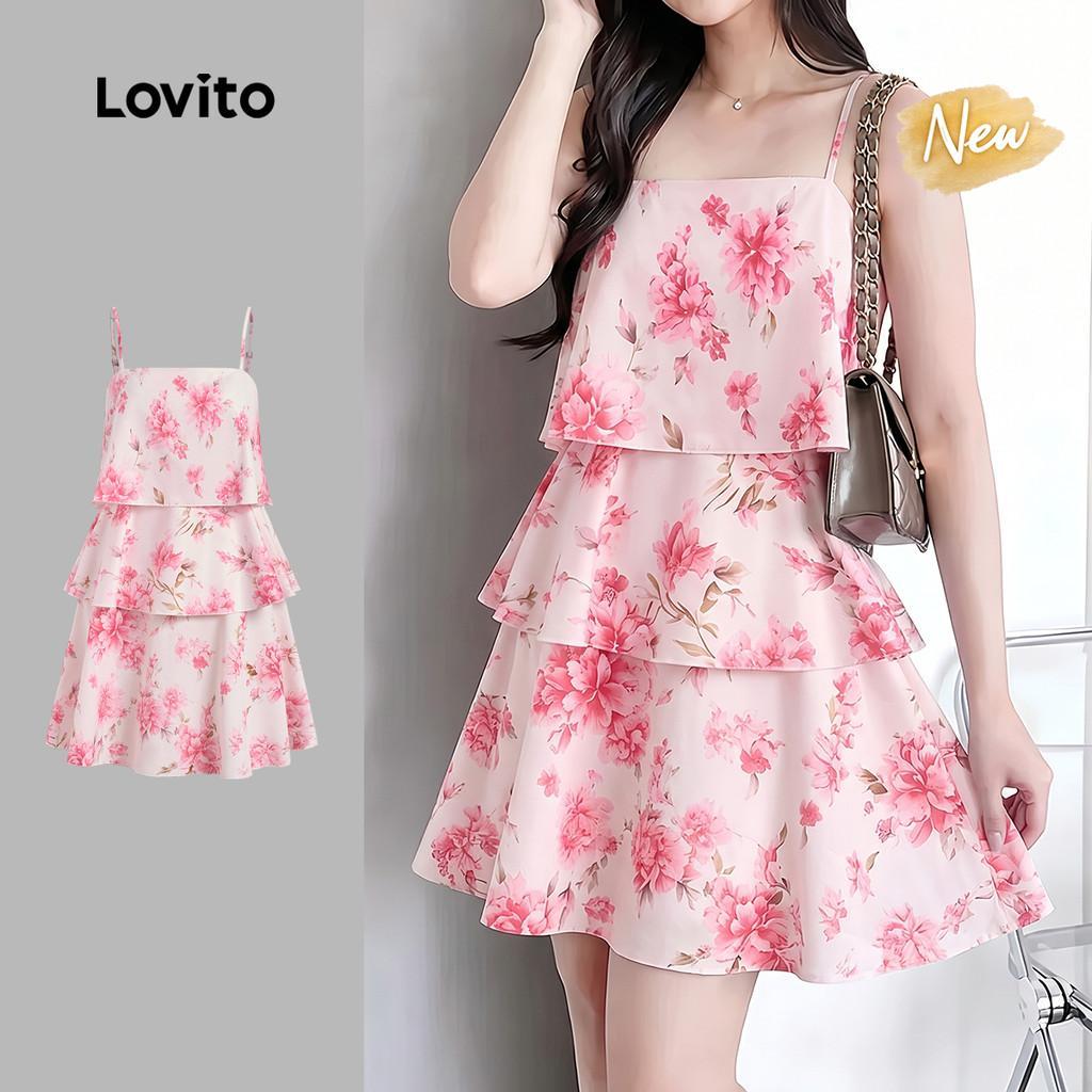 (New Arrival) Lovito ชุดเดรสลําลองผู้หญิง ลายสวยประณีต สําหรับฤดูใบไม้ผลิและฤดูร้อน DRK8P1D917