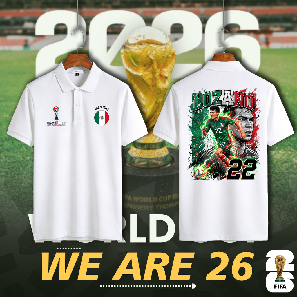 【ทีมฟุตบอลPolo】Mexico - Lozano 2026 FIFA World Cup เสื้อโปโลฟุตบอลโลก ผ้าฝ้ายแท้ระบายอากาศได้ดีและสว