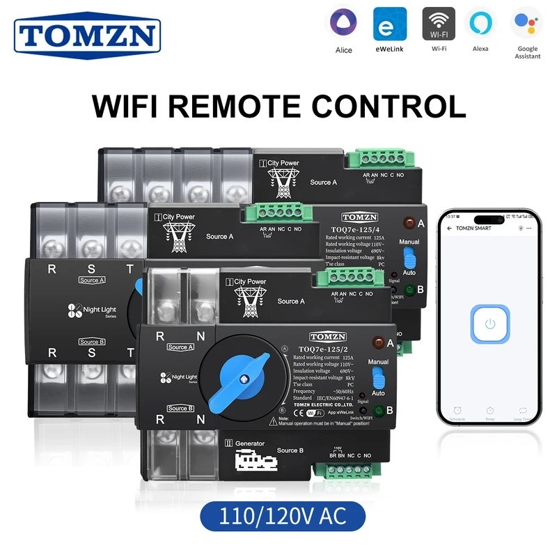 T79N TOMZN 110V 120V สามเฟส WIFI สมาร์ท ATS Dual Power Automatic TransferSelector สวิทช์อย่างต่อเนื่