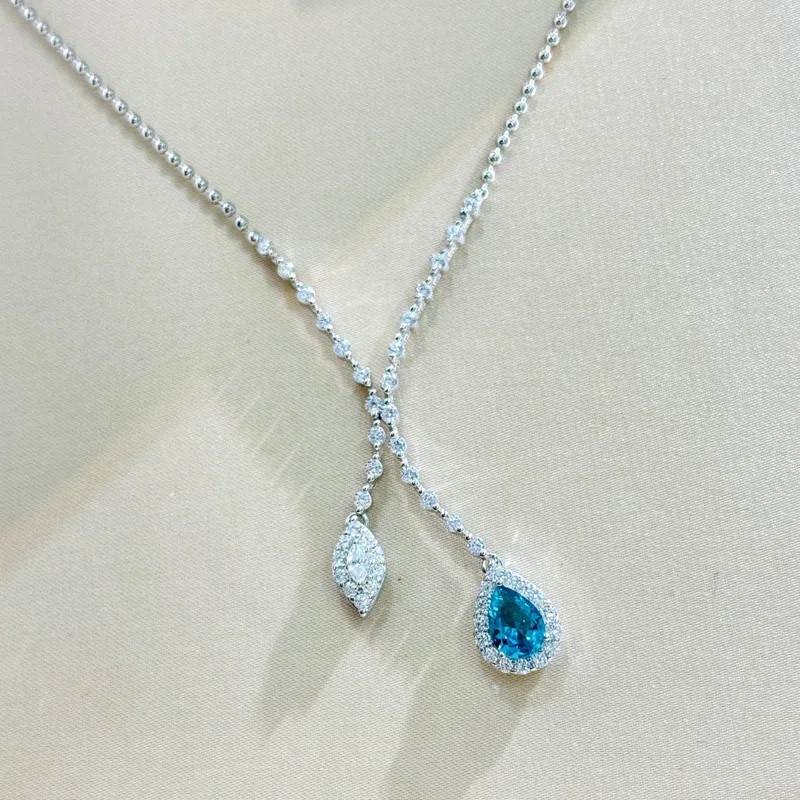 3MBO 100% 925 เงินสเตอร์ลิง Pave AAA Zircconia Water Drop พู่สร้อยคอผู้หญิงเครื่องประดับ Fine