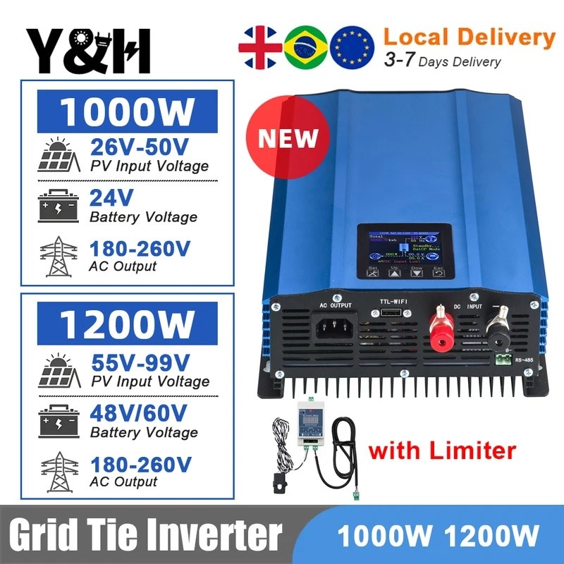 NHTE Y&H 1200W 1000W Grid Tie อินเวอร์เตอร์ Limiter Pure Sine Wave อินเวอร์เตอร์พลังงานแสงอาทิตย์แบต