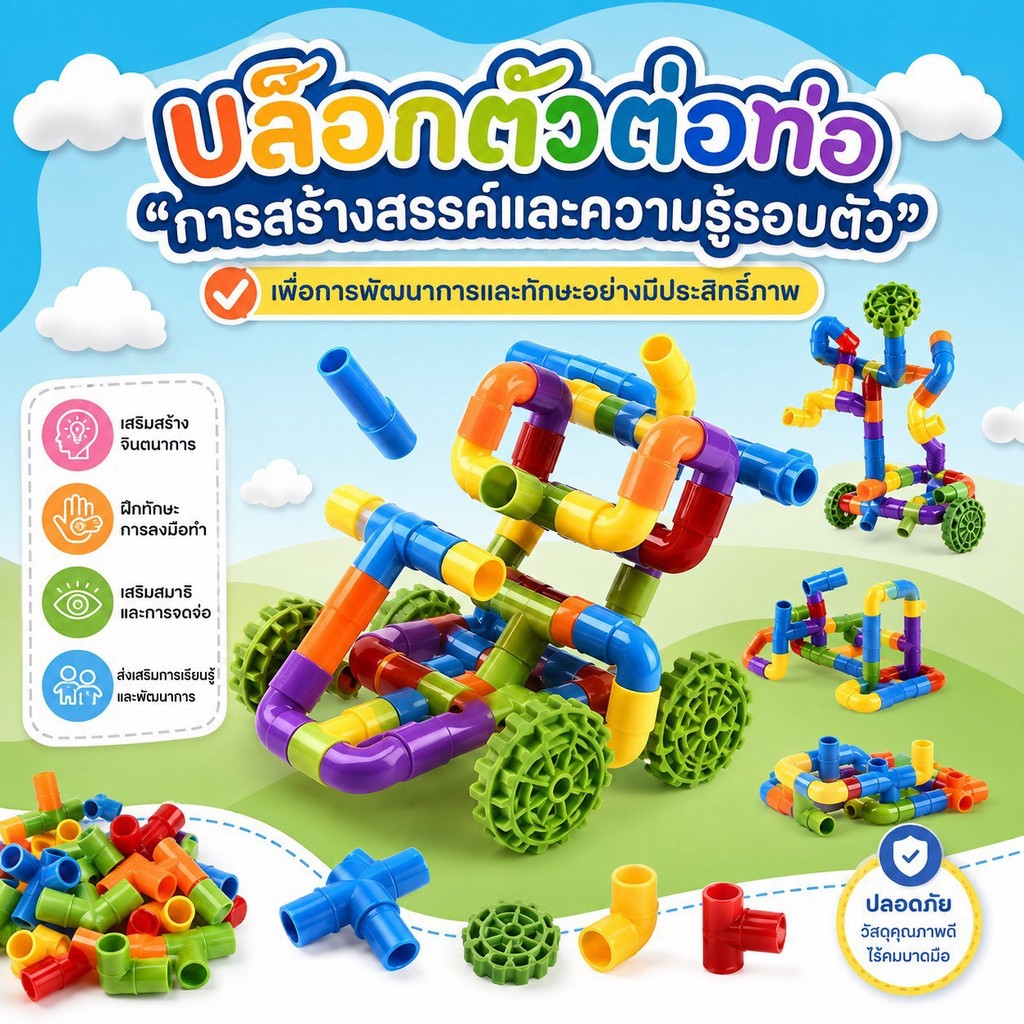 ของเล่นเสริมพัฒนาการ บล็อกตัวต่อท่อ  ต่อตามจินตนาการ สีสันสวยงาม ต่อได้หลายรูปแบบ ปรับรูปทรงได้ 60 องศา กิจกรรมยามว่าง