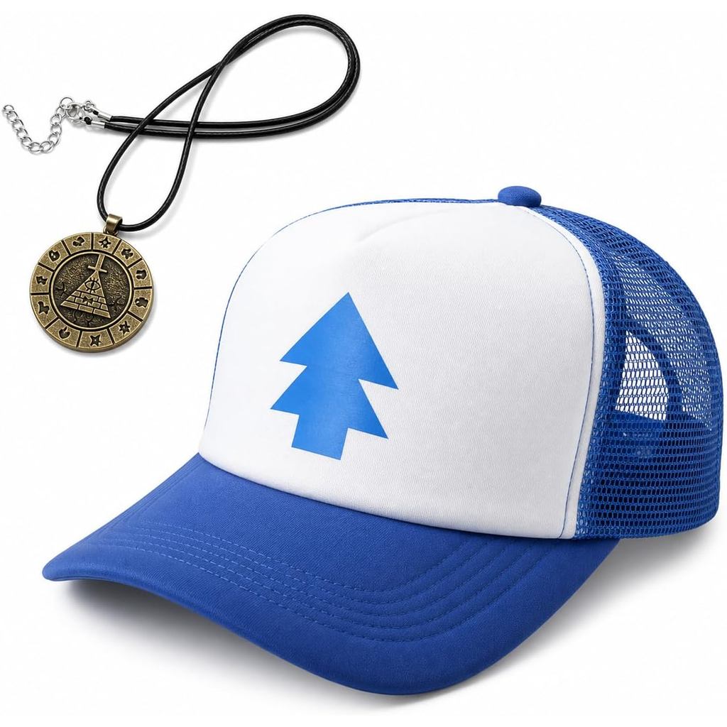 EIKOU Gravity Falls Mabels Pink Dipper Hat - ปัก Aqua Blue Pine - มาพร้อมสร้อยคอ