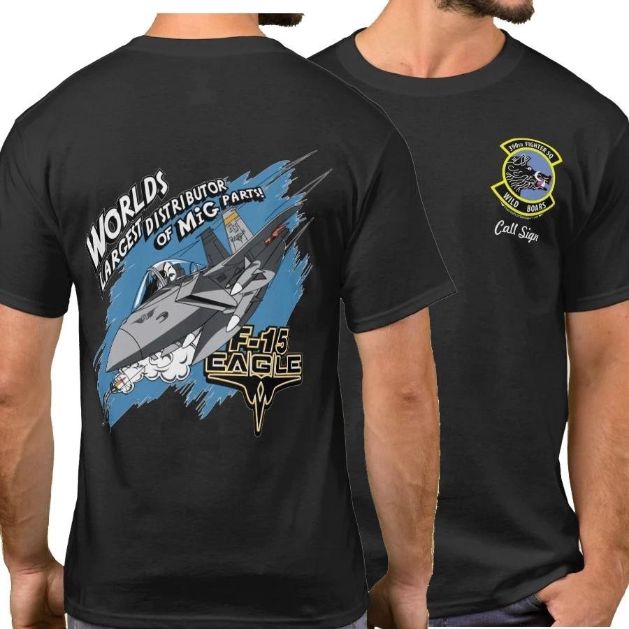 เสื้อ F-15 Eagle Military Aviation พิมพ์เจ็ทหลังสีดำ