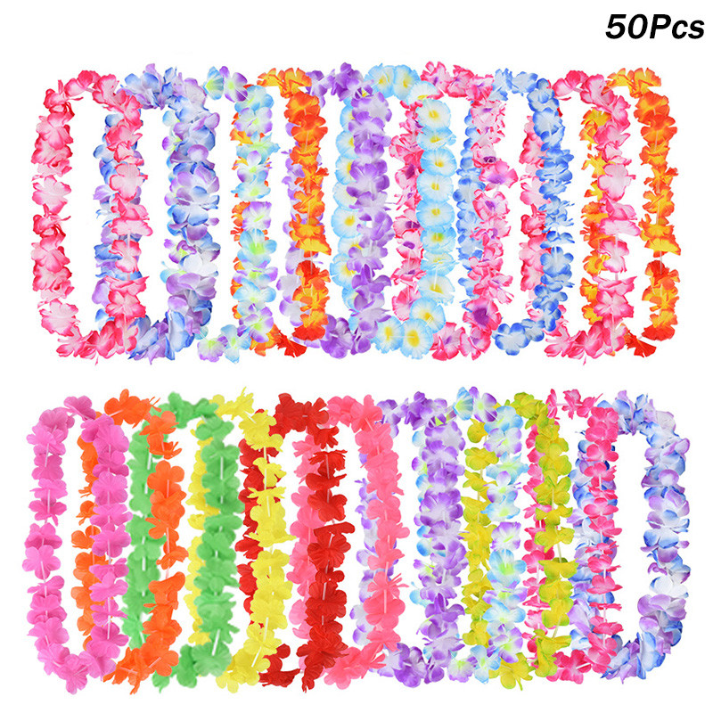 10/20PCS ดอกไม้ฮาวาย Lei สร้อยคอ Tropical ดอกไม้ประดิษฐ์ Garland สําหรับฤดูร้อนตกแต่งงานแต่งงาน