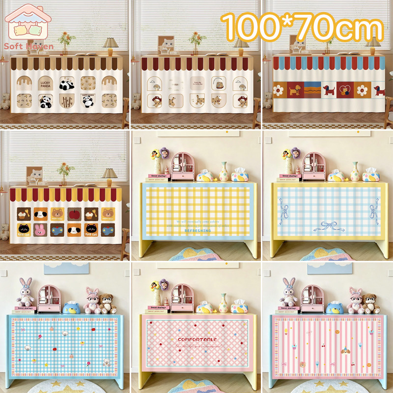 ผ้าม่านสั้นติดกาวในตัว 100*70cm ป้องกันฝุ่น ใช้กับห้องครัว ตู้เสื้อผ้า หน้าต่าง ติดตั้งง่าย ลายการ์ตูน
