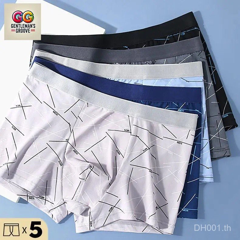 ชุดชั้นในชายแฟชั่น Tech Stripe ชุด 5 ชิ้น กางเกงบ็อกเซอร์ผ้าฝ้ายแท้ ซับในสุขอนามัย แห้งเร็ว ชุดบุรุษ