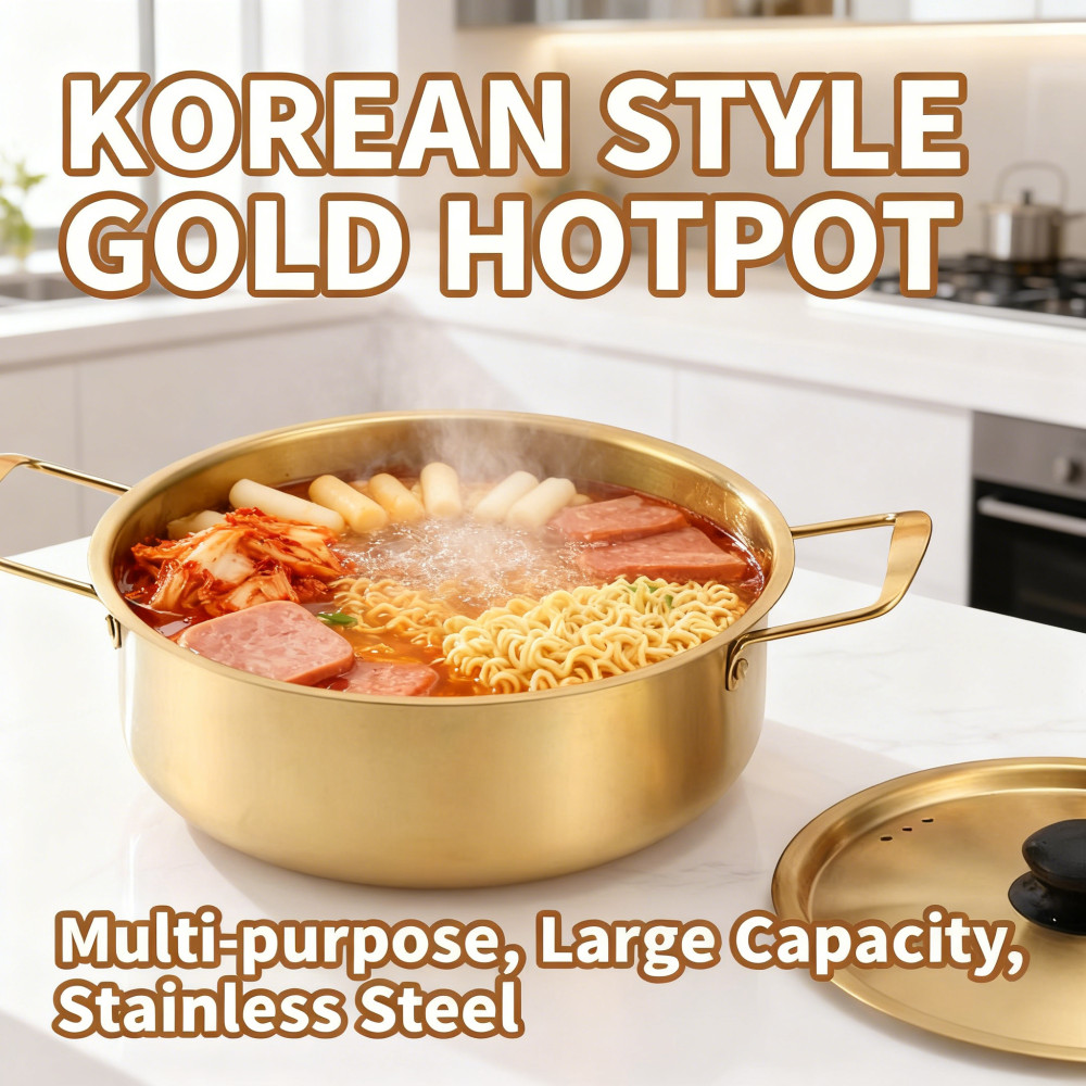 Golden Periuk Pot สไตล์เกาหลี Ramen Noodle Cooking Soup พร้อมที่จับ masak Maggie Pots Hotpot เกาหลี