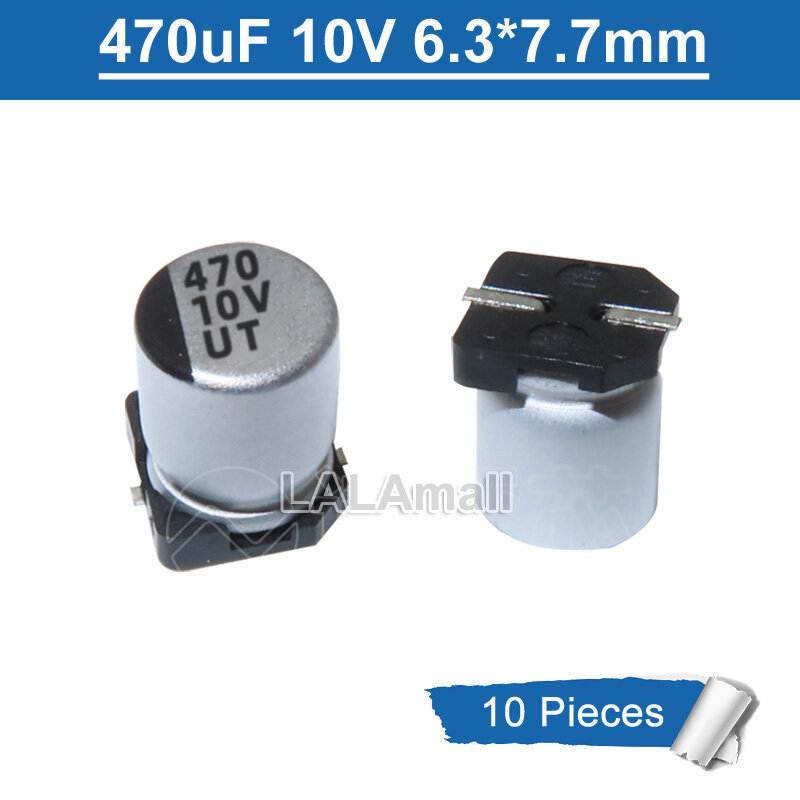 10pcs SMD อลูมิเนียม Electrolytic Capacitor 470uF 470 10V 10V470uF 470uF10V 6.3*7.7 มม.ใหม่