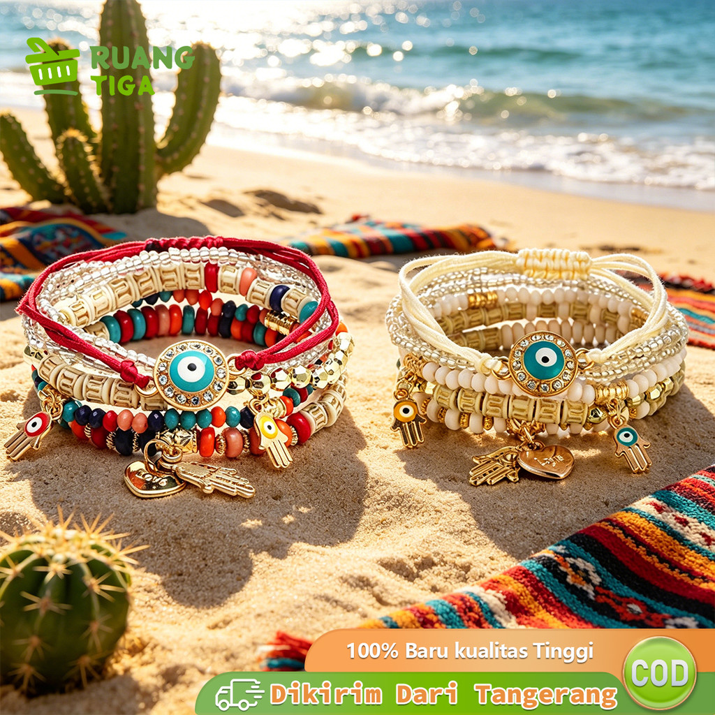 MATA Evil Eye สร้อยข้อมือ Bohemian Multi-Layer Evil Eye สร้อยข้อมือ Vintage Niche สร้อยข้อมือสไตล์ชา