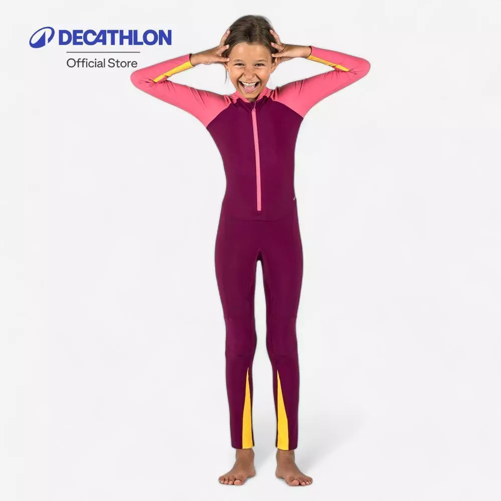Decathlon Girls’ UV Protection Long-Sleeved Swimsuit ชุดว่ายน้ำเด็กผู้หญิงแขนยาวกันรังสียูวี รุ่น Combiswim 100 - Pink