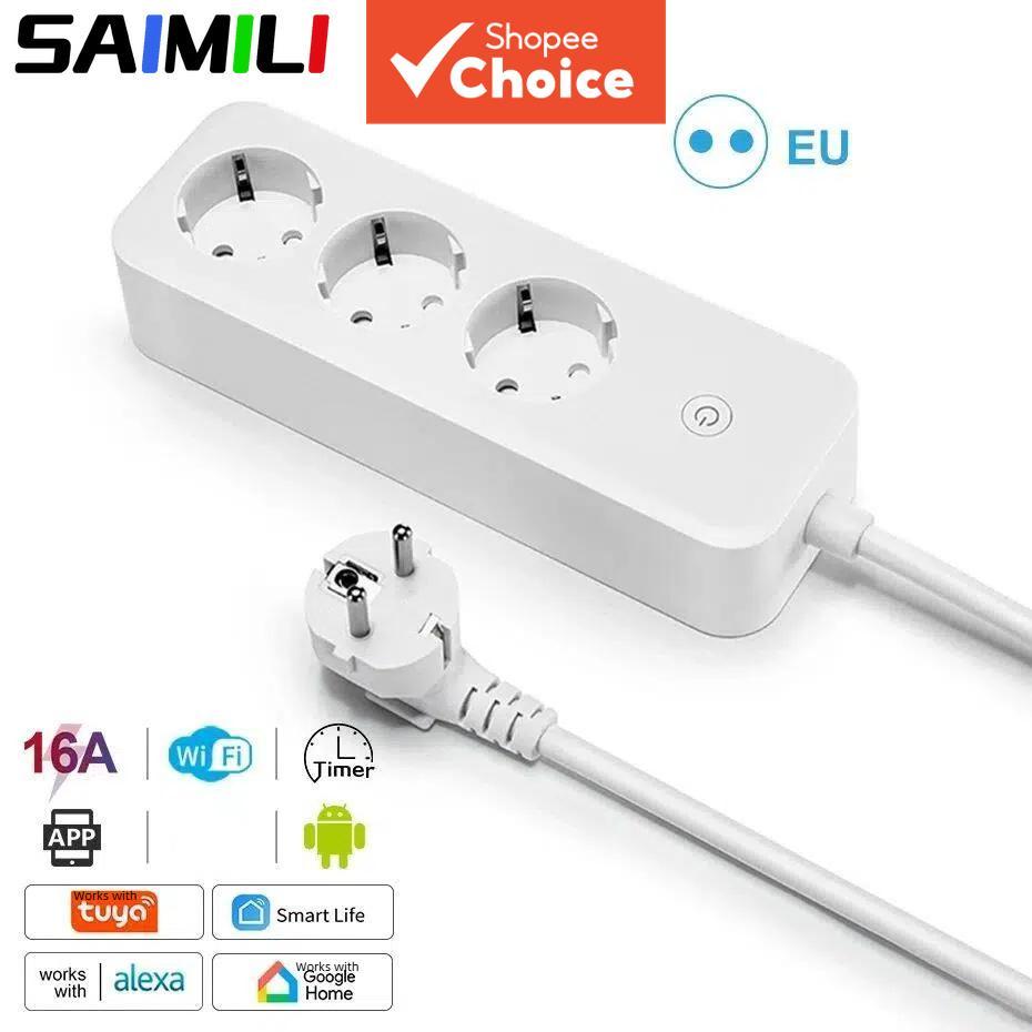 สมาร์ทซ็อกเก็ต 1PCS Saimili สําหรับ Tuya สมาร์ท WiFi Power Strip EU ซ็อกเก็ต Power Monitor Life APP รีโมทคอนโทรล EU