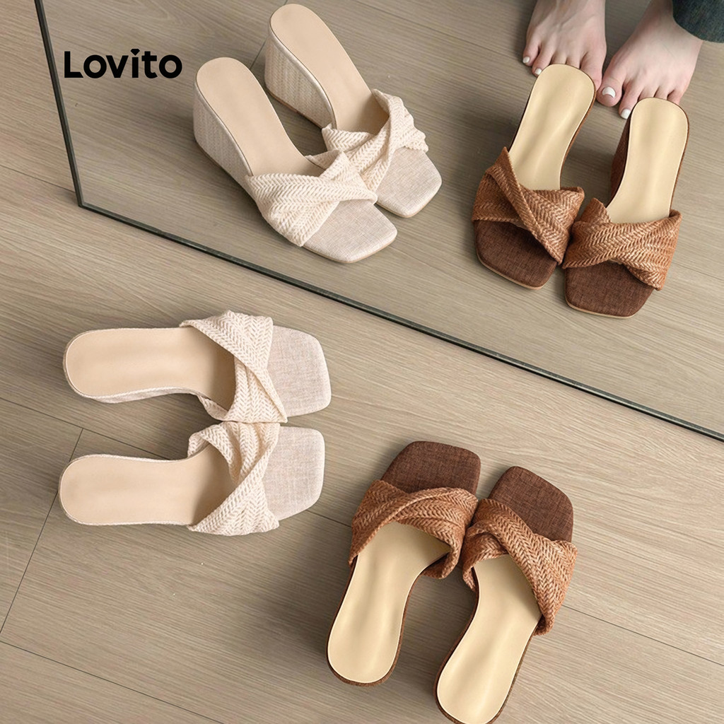 Lovito حذاء كعب ويدج — بيج — صورة 8