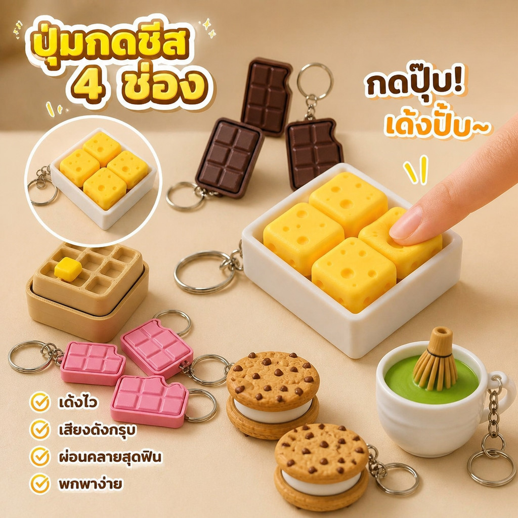 COD พวงกุญแจปุ่มชีสตารางสี่ช่อง Cheese/Matcha Clicker คลิกได้จริง ถอดประกอบ ของแต่งโต๊ะ พวงกุญแจคลิกเกอร์กดคลายเครียด