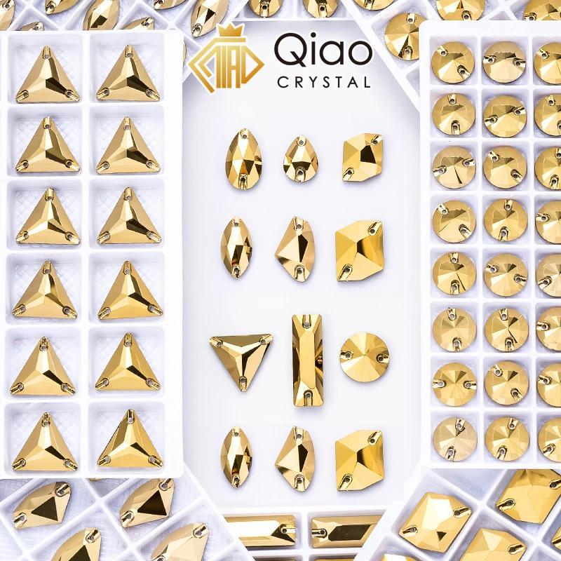 QIAO Gold แก้วคริสตัลเย็บบน Rhinestones Flatback เย็บ Rhinestones สําหรับเสื้อผ้ากระเป๋ารองเท้าหัตถกรรม DIY