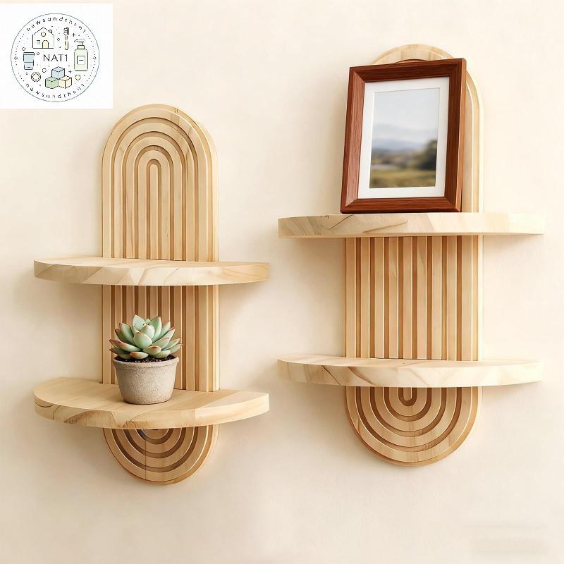 Newsandthen1 ไม้ติดผนัง Double-layer Ra Boho สไตล์สําหรับห้องนอน Stylish Storage Nice