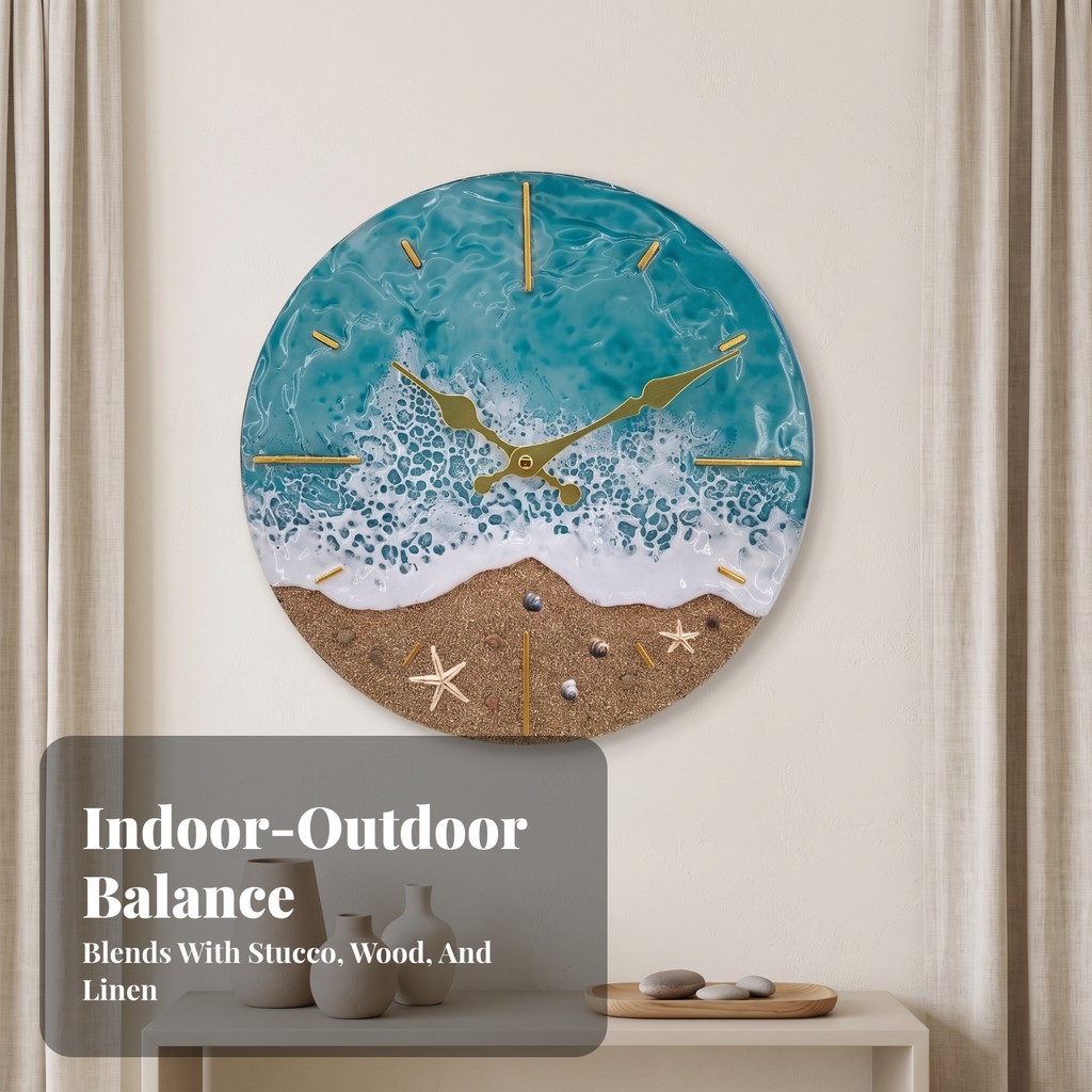 Ocean Wall Clock IP44 Rated Coastal Wall Clock แบตเตอรี่ดําเนินการง่ายอ่านสําหรับ Patio, Garden