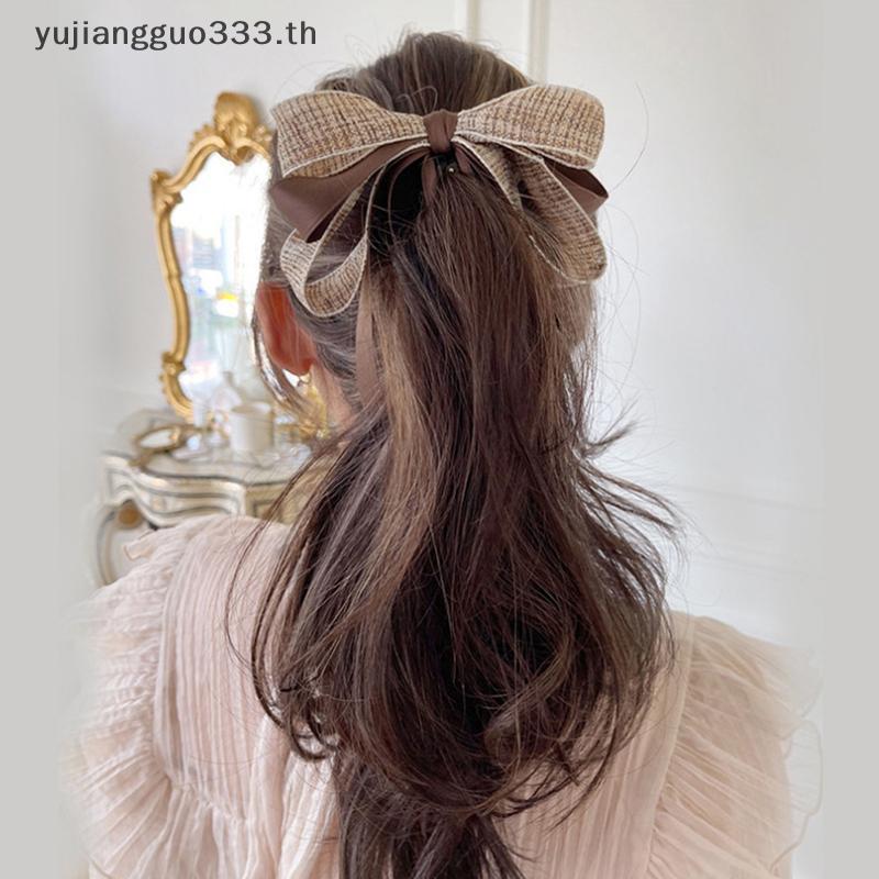 # yujiang # 2022 ใหม่ริบบิ้นโบว์กล้วยคลิปน่ารักมุกผม Pins Barrette ผู้หญิงอุปกรณ์เสริมผมแฟชั่นสีทึบ Elegant Hair Claw .