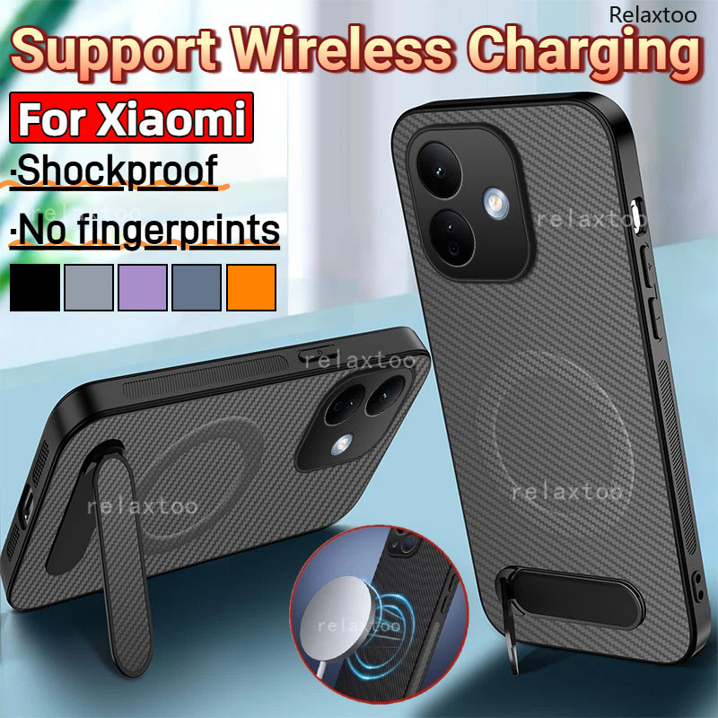 ปลอกสําหรับ Xiaomi Redmi หมายเหตุ 17 Note17 Pro Plus Pro + Max 17Pro + Note17Pro + Note17ProMax 5G Matte รูปแบบคาร์บอนไฟเบอร์โลหะแหวนแม่เหล็กวงเล็บ Stent ไร้สายชาร์จเคสโทรศัพท์