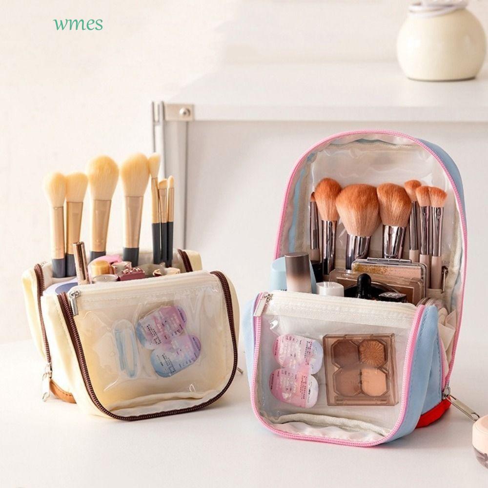 WMES1ZA Stand-Up Makeup Brush Storage Bag, Oxford Cloth Large Capacity Standing Cosmetic Pouch, Cosm