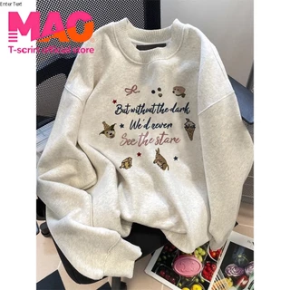 COD✅ (จัดส่งในกรุงเทพฯ) MAO Shop เสื้อผ้าผู้หญิงคอกลมลายการ์ตูน หนานุ่มขนแกะเทียม สำหรับฤดูใบไม้ร่วง‑ฤดูหนาว
