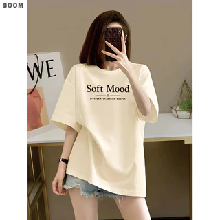 COD✅ เสื้อโซโลน่า สไตล์เกาหลี แฟชั่น ผู้หญิง พิมพ์ลายตัวอักษร Soft Mood แขนสั้น ทรงกว้าง ใส่สบาย BOOM