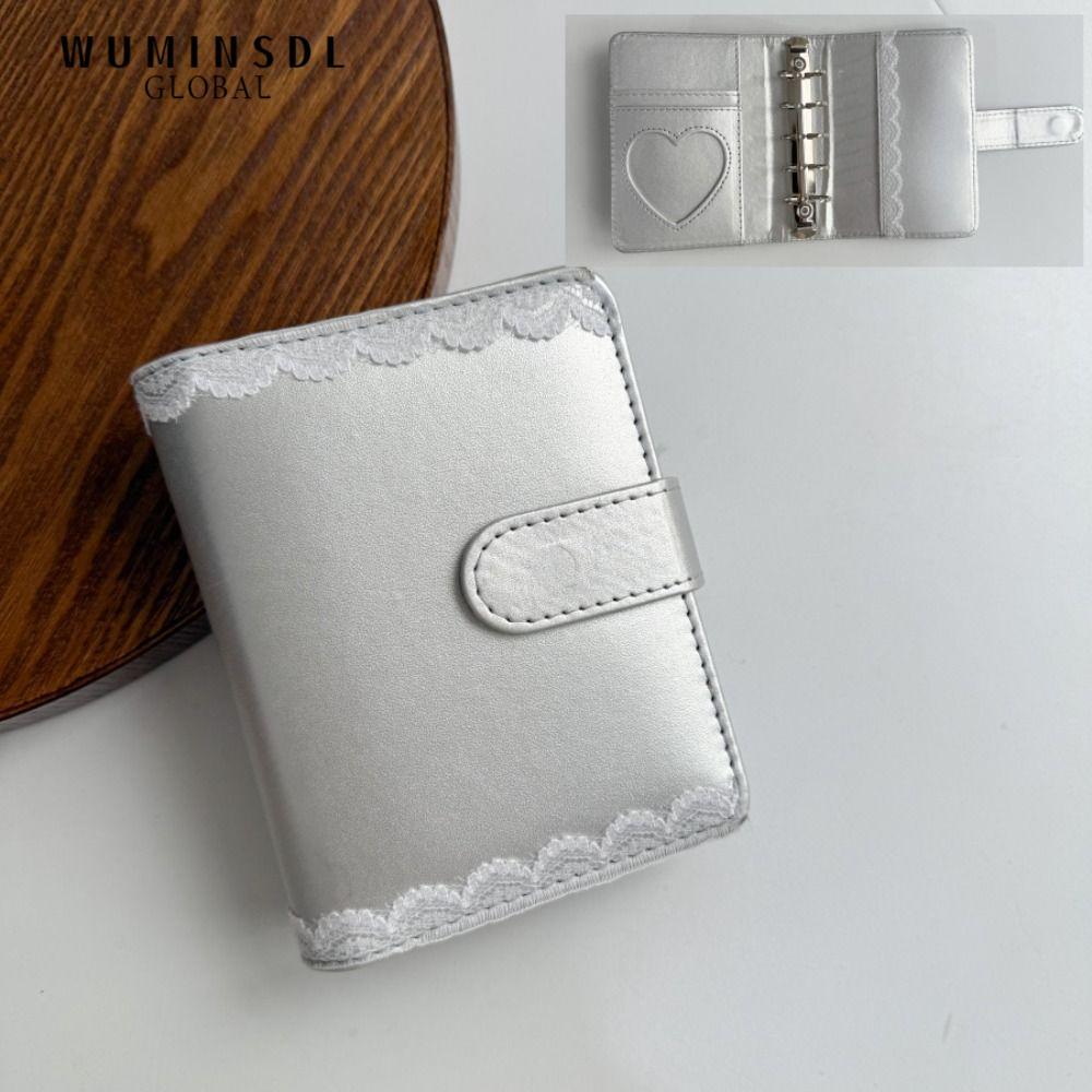 WUMINSDL โน้ตบุ๊คลูกไม้ Binder ฝาครอบ,รีฟิล DIY M5 Binder ฝาครอบ,การออกแบบเงินสี PU หนังกันน้ํา Loos