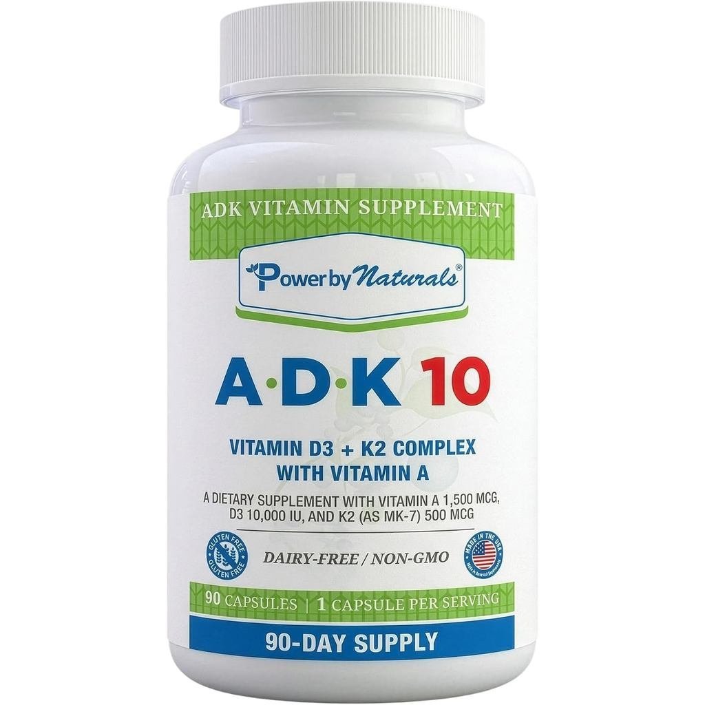 Power By s ADK 10 – s A D3 & K2 MK7 for B Heart & Immune Health – Gluten Soy – 90 แคปซูล (3 เดือน)