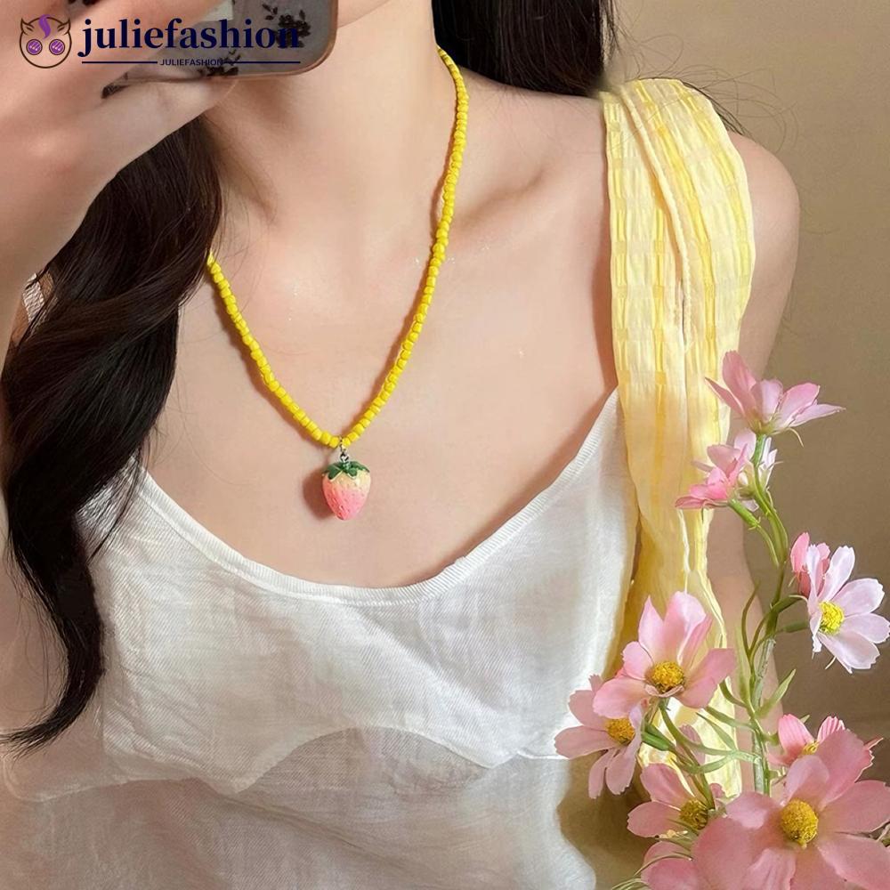 JULIEFASHION สไตล์เกาหลีฤดูร้อน Dopamine สร้อยคอผลไม้สตรอเบอร์รี่สร้อยคอมะนาวผู้หญิงสาวหวานอุปกรณ์เส