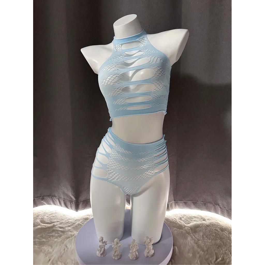 D2N Dream Catcher Premium Haze Blue Net Clothes See-Through Hollow Base Thin Style Tearable