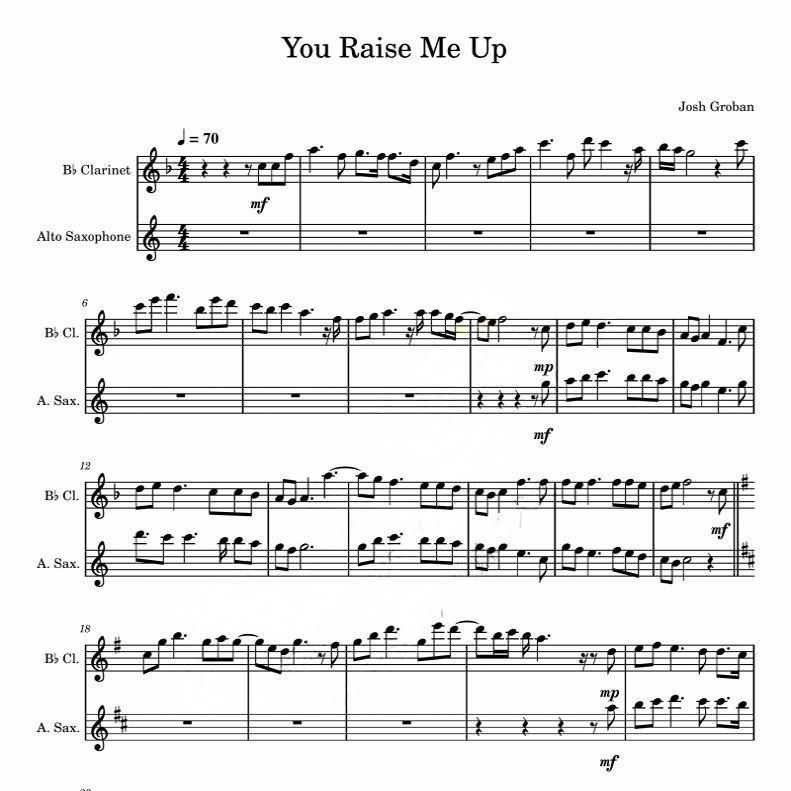You Raise Me You Raise Me Up Clarinet Alto แซ็กโซโฟน Duo Score Audio