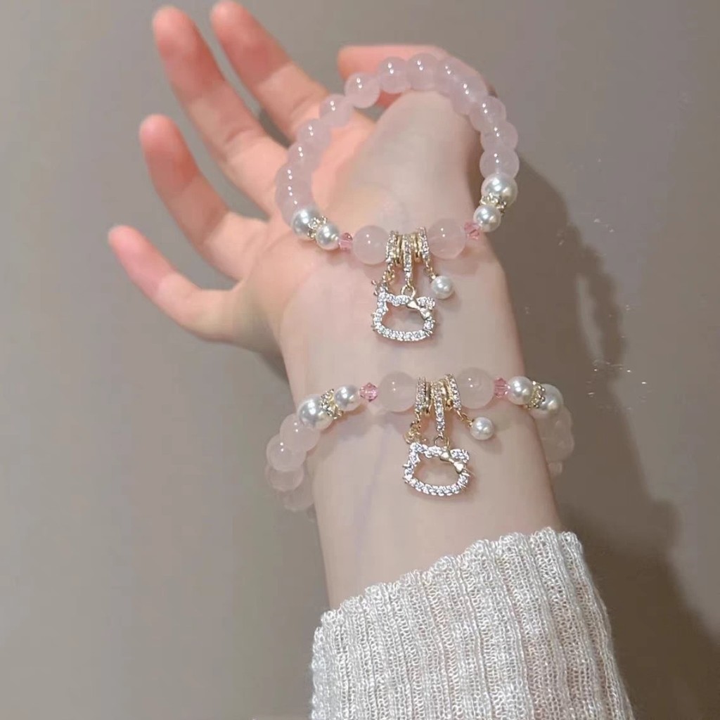 14k สี-Preserve เพชร-Studded Hello KT แมวจี้ Slip-on Spacer ลูกปัดคริสตัลสร้อยข้อมือสร้อยคอ diy เครื