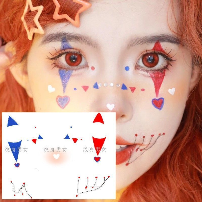 万圣节牌小丑妆容贴儿童卡通脸部可爱南瓜幽灵骷髅头*Halloween Witch Gothic Dark Makeup Nun Creative Makeup * Children'S Cartoon