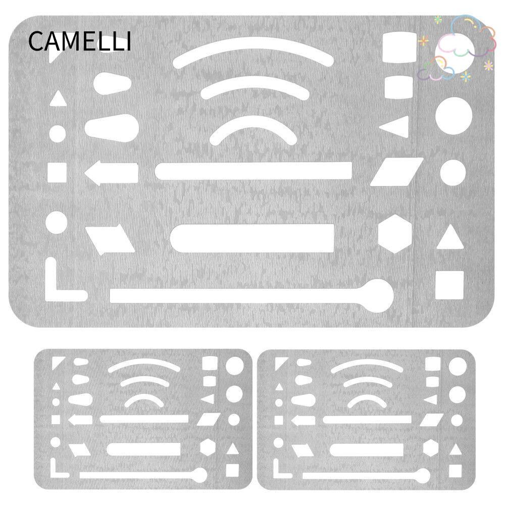 CAMELLI 3 ชิ้นวาดร่าง,สแตนเลส 27 หลุม Erasing Shield,แบบพกพา Letter Shield Geometric Circle Eraser T