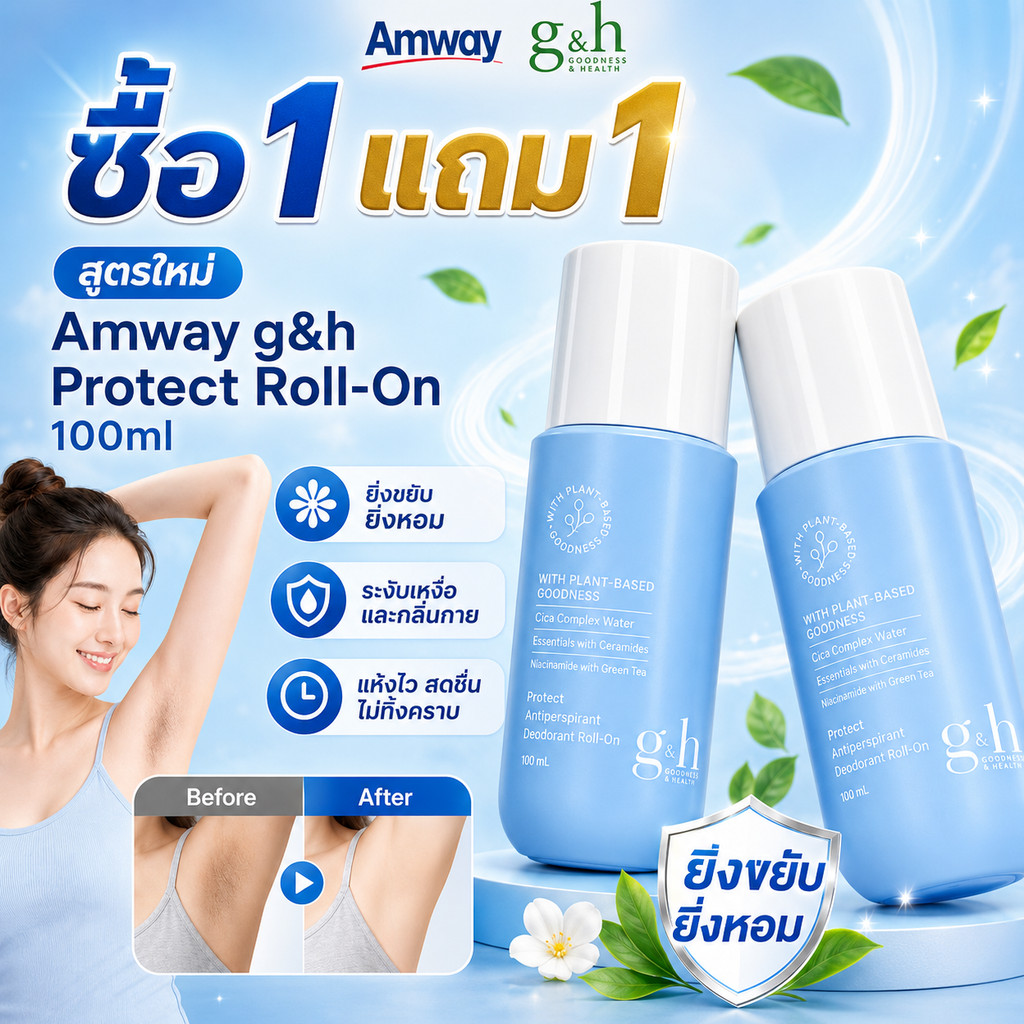 ซื้อ 1 แถม 1🔥 Amway G&H Roll-On 100ml ลูกกลิ้งระงับเหงื่อ ระงับกลิ่นกาย หอมสดชื่น แห้งไว ลดเหงื่อ แอมเวย์