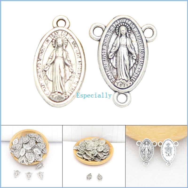 ESP 10pcs Virgin Mary เหรียญจี้โบราณรูปไข่เงิน-Oxidized เหรียญจี้เครื่องประดับทําอุปกรณ์สําหรับ DIY 