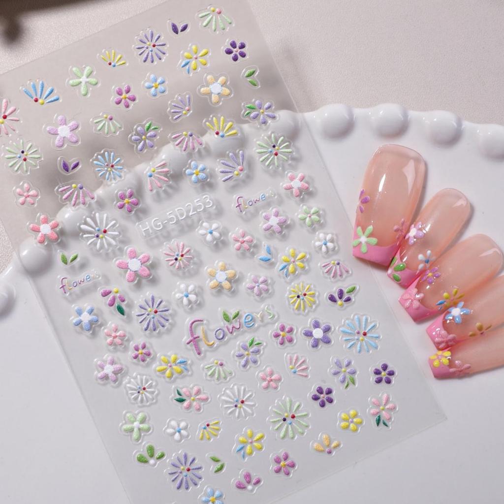 ฤดูใบไม้ผลิ All-Match Fresh Flower Nails Sticker Daisy 5D Nail Sticker Nail Art Sticker
