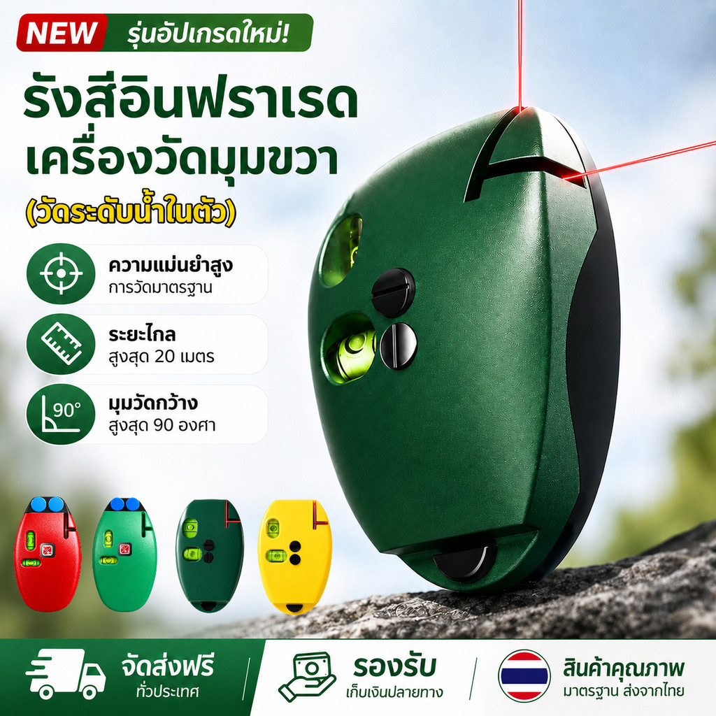 พร้อมจัดส่ง ระดับเลเซอร์เมาส์ 90 องศา ระยะไกล20เมตร พร้อมกับวัดระดับน้ำในตัว สำหรับตกแต่งบ้าน ทนทาน