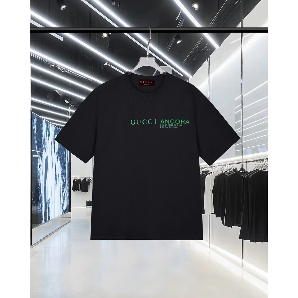 GUCCI ฤดูร้อน Plus ขนาดแขนสั้นผู้ชายผู้หญิงคู่ขายร้อน Street สวมใส่กลางแจ้งผ้าฝ้าย 100% Custom เกลีย