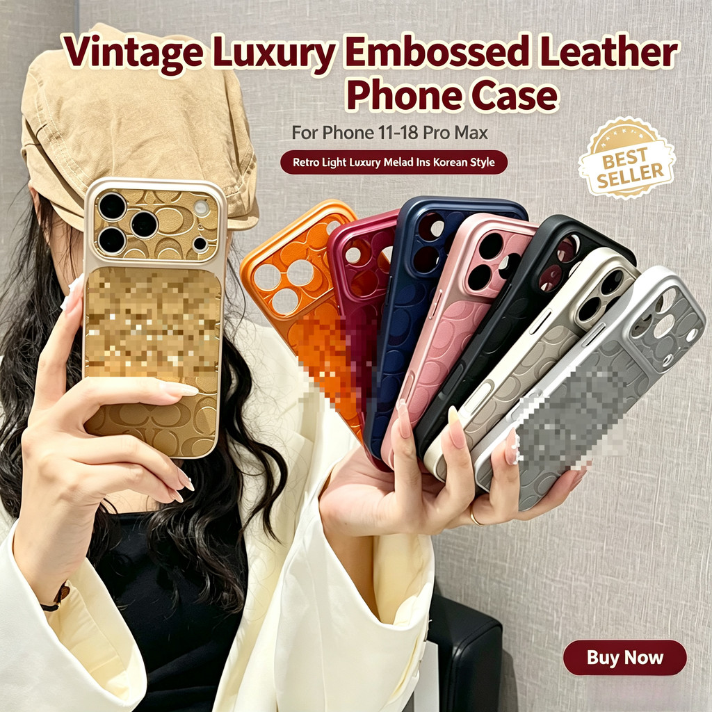 Vintage Luxury นูนหนังสําหรับ iPhone 18 17 16 15 14 13 12 11 Pro Max 16 15 14 Plus Drop-Resistant ลา