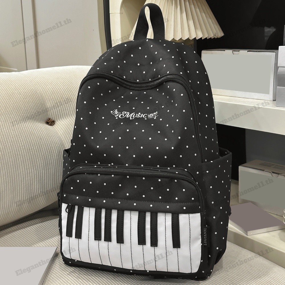 Polka Dot Aesthetic Bag สําหรับผู้หญิง Kawaii ไนลอนเปียโนพิมพ์ Charm