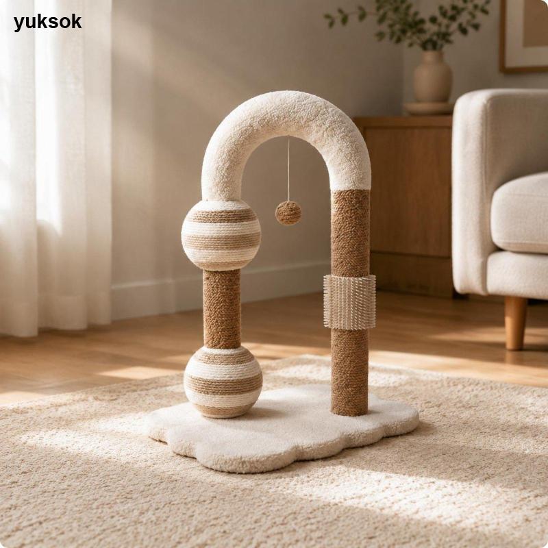 Yuksok Arched Feline Scratch Post Sturdy Feline Scratch Arch เฟอร์นิเจอร์สัตว์เลี้ยงที่ปรึกษาสิ่งแวด