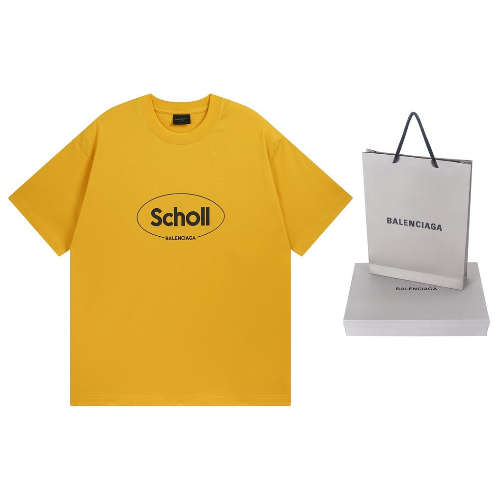 Bal & enciaga เสื้อยืดคอกลมแขนสั้นสไตล์คู่ผู้ชาย Bottoming ด้านในหลวมขนาดใหญ่ออกแบบรอบคอ Slim-Fit อเ