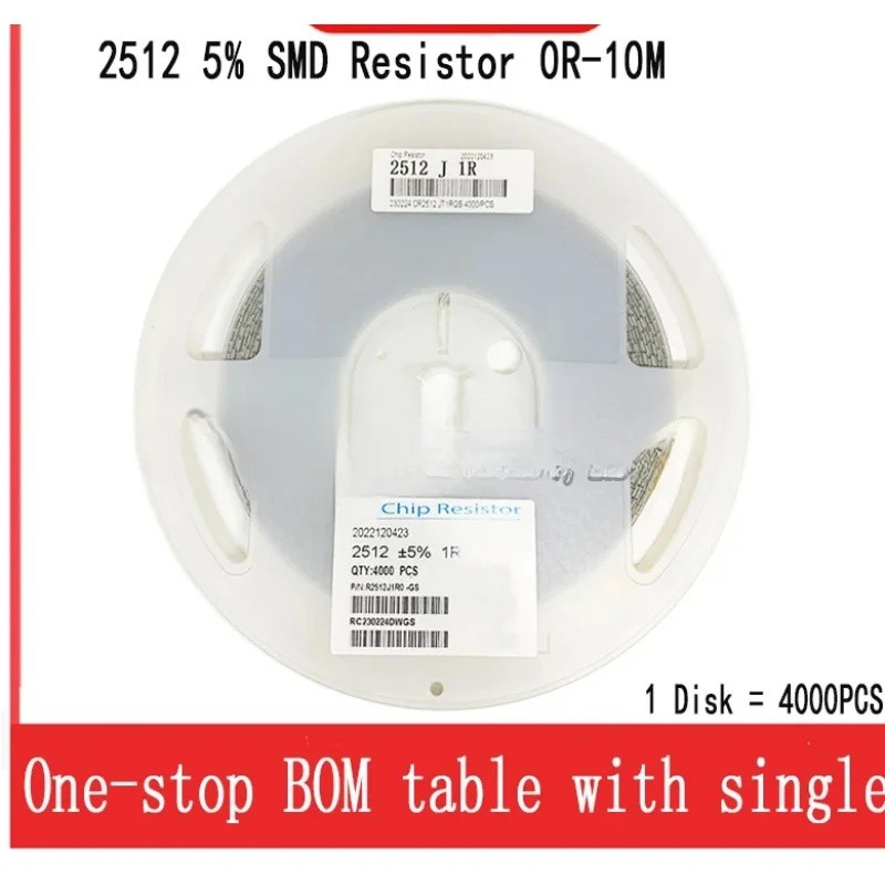 4000 ชิ้น/ล็อต 2512 1W SMD 5% ตัวต้านทาน 0R-10M 0.1R 0.22R 0.33R 0.47R 1R 10R 47R 120R 2K 15K 47K 51