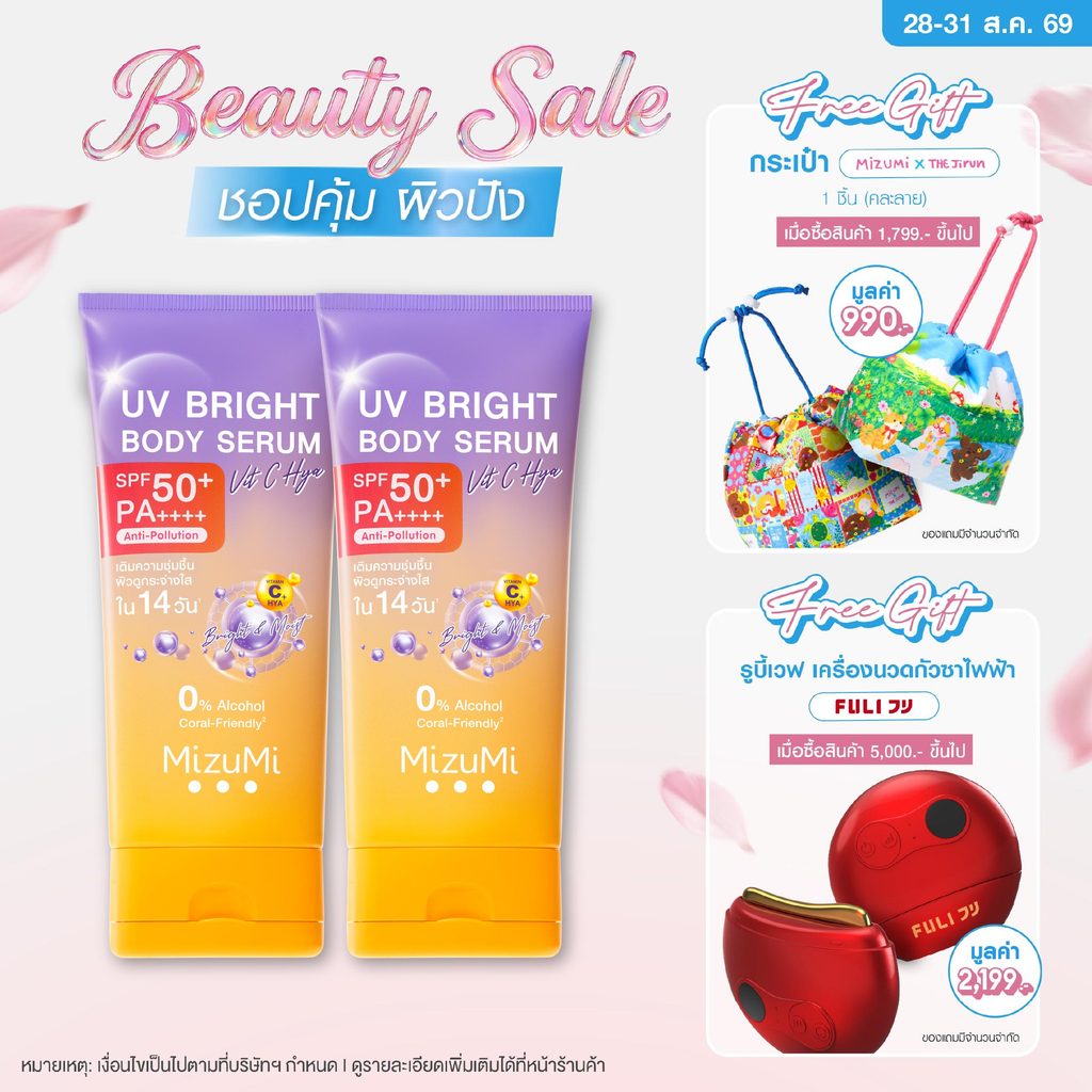 [แพ็คคู่] MizuMi UV Bright Body Serum Vit C Hya 180ml เซรั่มกันแดดทาผิวกาย สูตรวิตซีไฮยา ผิวนุ่มชุ่มชื้น ไม่แห้งกร้าน