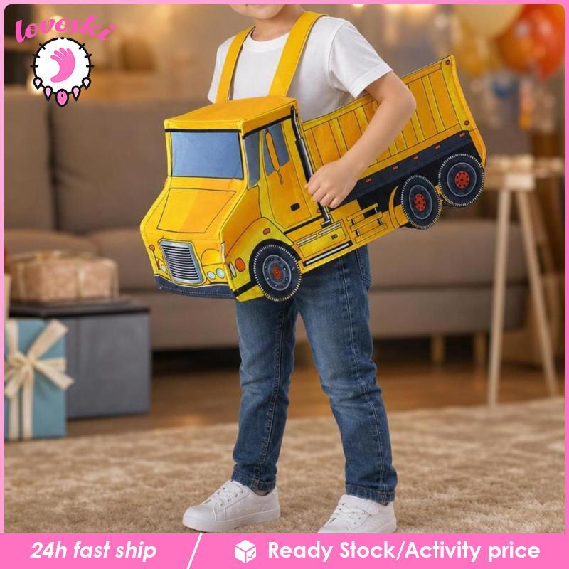 [Lovoski] เครื่องแต่งกายรถบรรทุกพิมพ์ลายพร้อมสายสะพายไหล่ Boxy Construction Vehicle เครื่องแต่งกายสํ