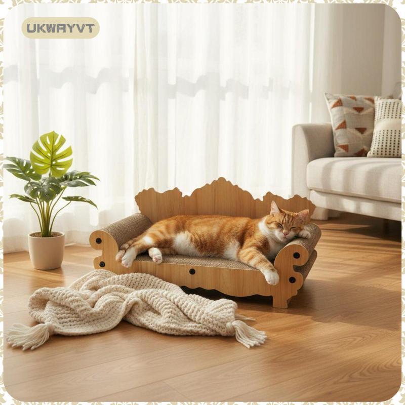 [ukwryvt] Curved Lounge Scratcher Cat Scratcher ลูกฟูก Feline Lounge ไหลต่ําสัตว์เลี้ยง