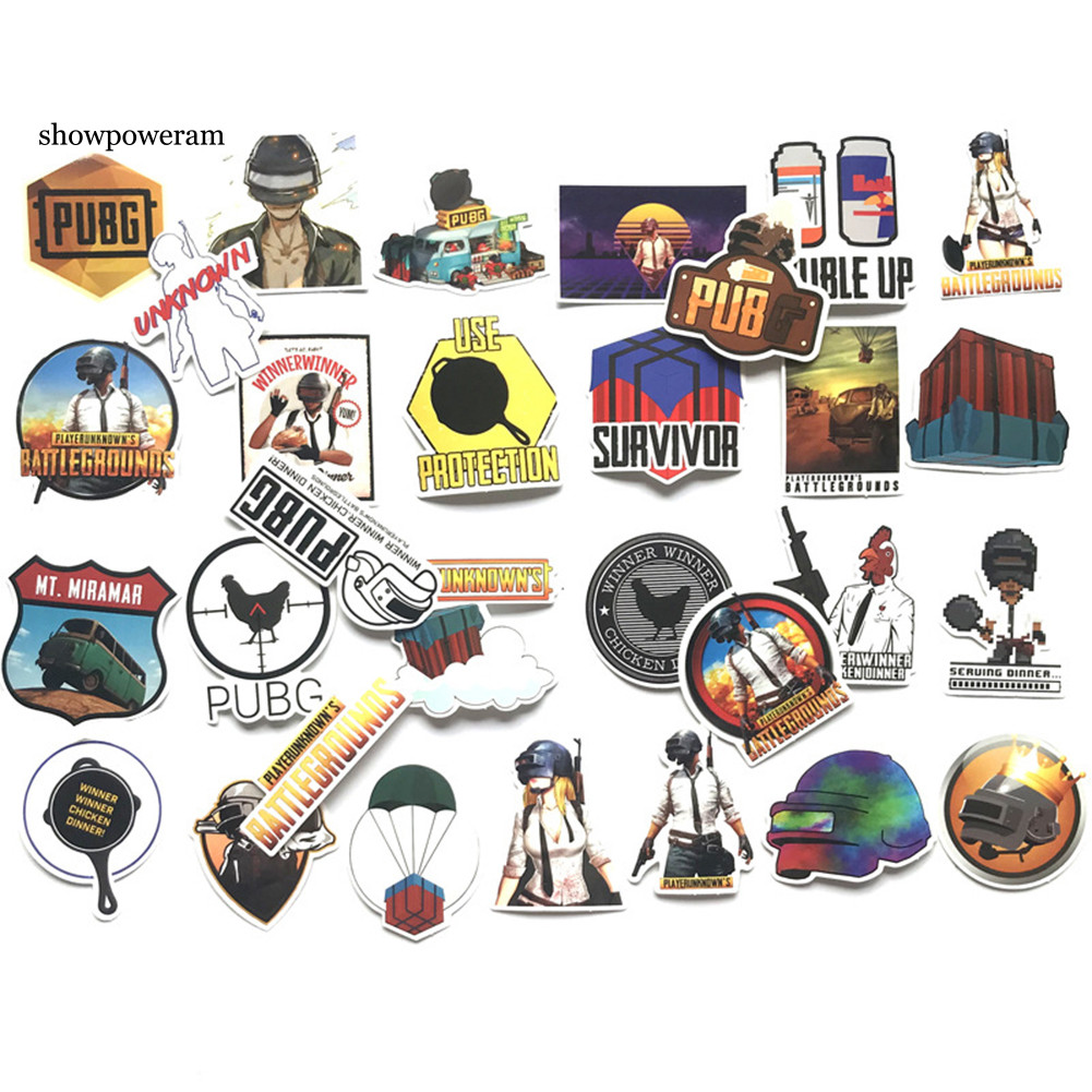 SPM 29 ชิ้น PUBG Battlegrounds PVC กระเป๋ากันน้ําสเก็ตบอร์ดรถ Graffiti สติกเกอร์