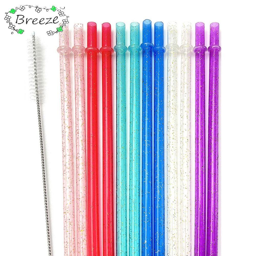 BREEZE 12 + 1 ผงทองหลอดพลาสติก, รถ Travel ถ้วยฟางนํากลับมาใช้ใหม่รถถ้วยหลอด, พร้อมแปรงทําความสะอาดแบ