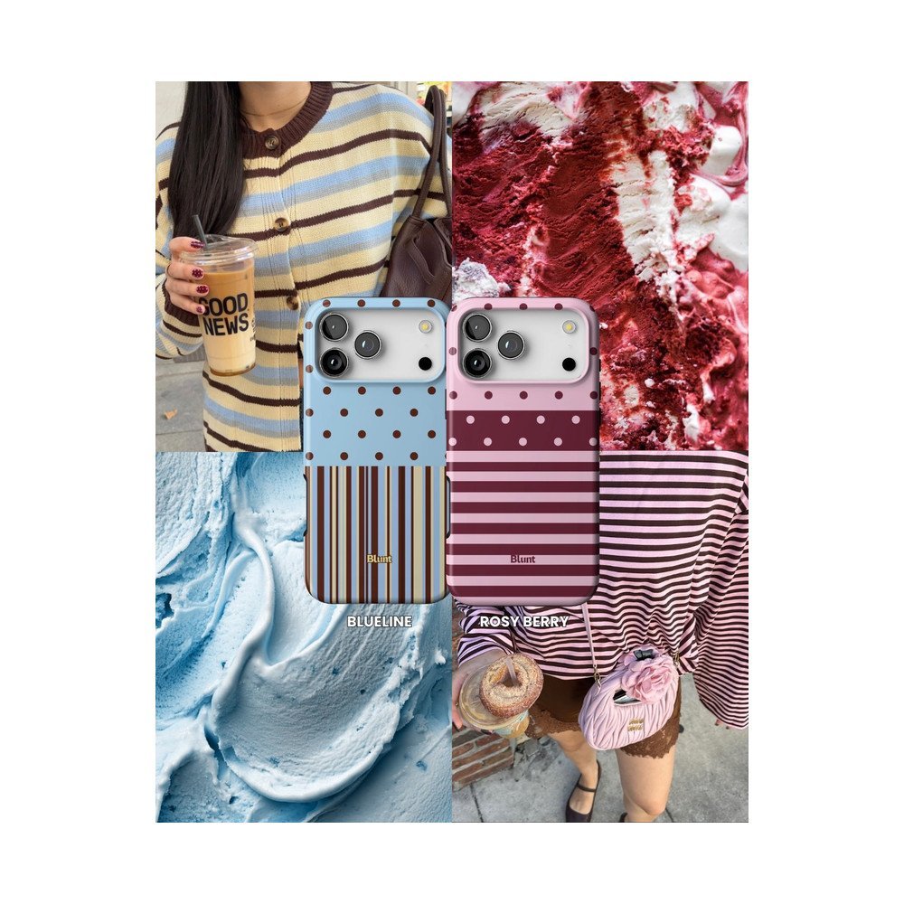 Contrast สีสีฟ้าสีชมพูลาย Polka Dot เหมาะสําหรับ iPhone18Pro เคสโทรศัพท์ 17/16ProMax/15/14/13/12/11/